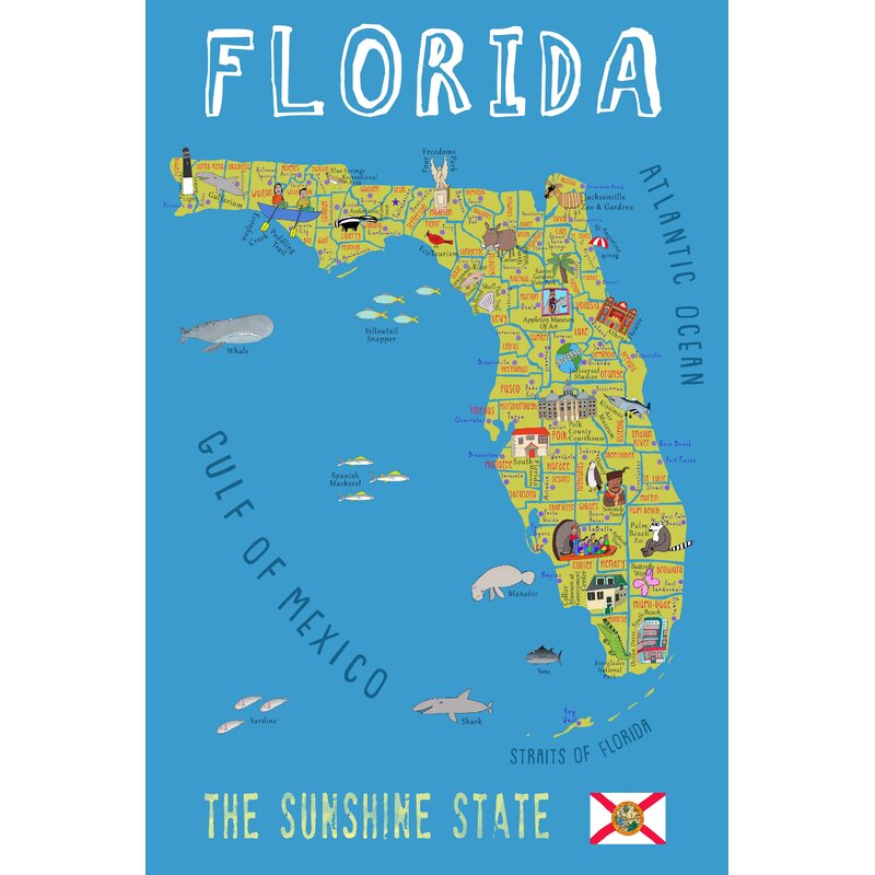 Zoomie Kids Ono Blue Florida Map Canvas Art Wayfairca